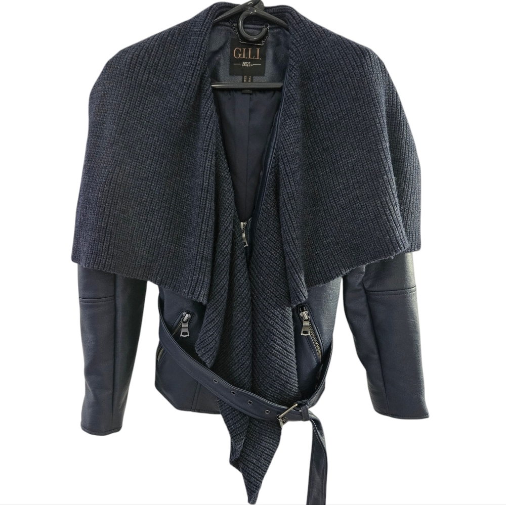 G.I.L.I. Sweater Knit Cascade Motorcycle Jacket - Deep Navy  A 280338